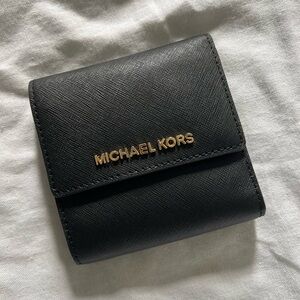 Michael Kors Black Leather Wallet with Gold Logo